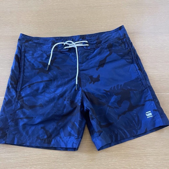 Men's G-Star Raw Size S Blue Tropical Print Hawaiian Swim Trunks - Picture 1 of 5